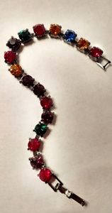 Bracelet, multicolored prong set Rhinestone
